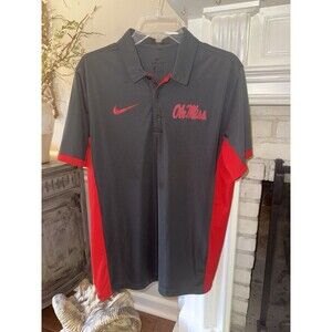 Ole Miss Rebels Nike Golf Polo Shirt Mens M Red / Gray MEDIUM Dri-Fit EUC